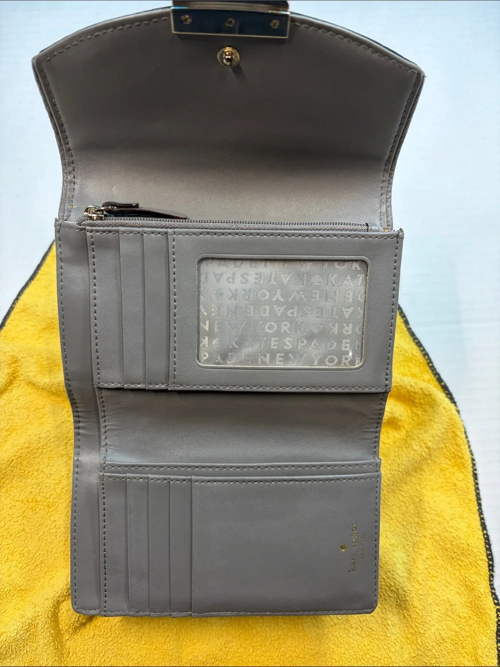 Kate Spade Gray Leather Wallet - Foldover Card Organizer